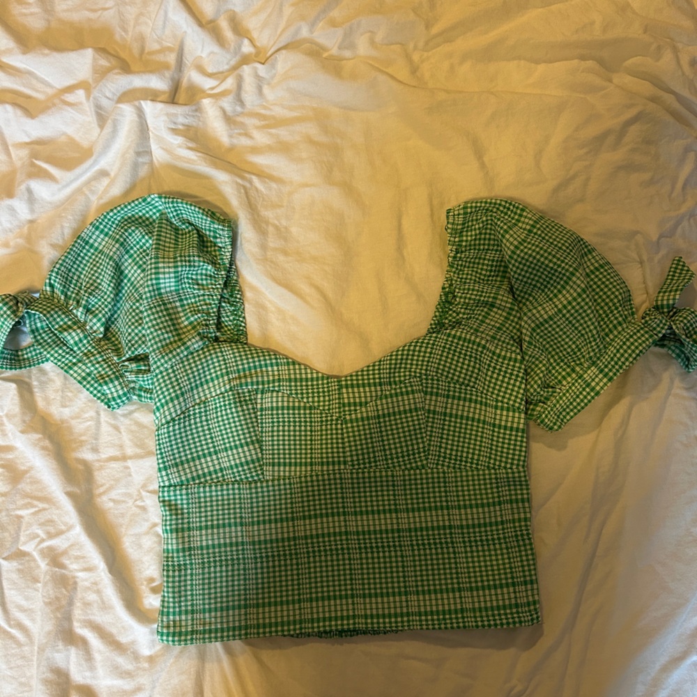 Green and white summer blouse, NEVER WORN, size medium